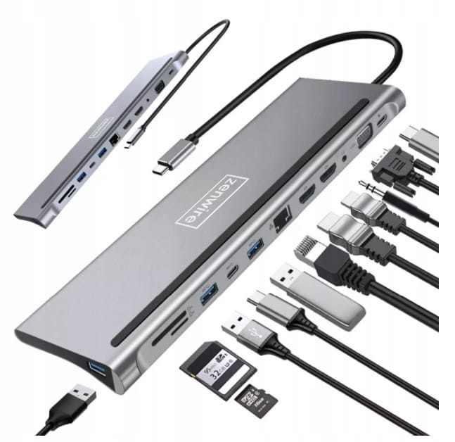 STACJA DOKUJĄCA HUB ADAPTER USB-C 12w1 Stacja Dokująca 2x HDMI 4K ETHERNET RJ45 USB 3.0 SD M1 M2 M3 BYL-2211 - zdjęcie 1