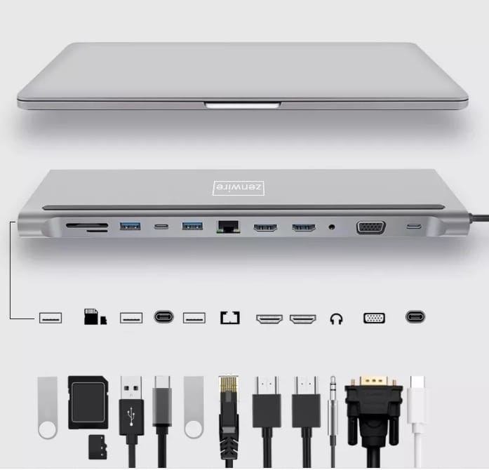 STACJA DOKUJĄCA HUB ADAPTER USB-C 12w1 Stacja Dokująca 2x HDMI 4K ETHERNET RJ45 USB 3.0 SD M1 M2 M3 BYL-2211 - zdjęcie 4