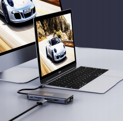 ADAPTER HUB 12w1 USB-C 2x HDMI VGA USB 3.0 Gigabit Ethernet RJ-45 mini Jack SD LAN Zenwire - zdjęcie 2