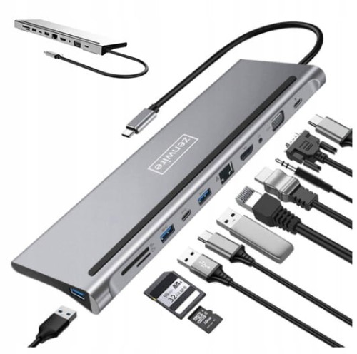 STACJA DOKUJĄCA HUB USB-C 11w1 VGA RJ45 HDMI 4K do Macbook M1 M2 M3 Zenwire BYL-2017 - zdjęcie 2